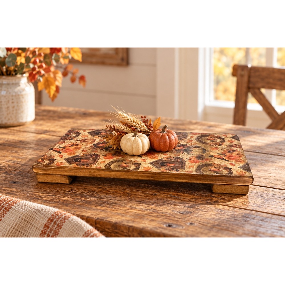 Handmade Rustic Autumn Wood Riser Birdhouse Pumpkin Fall Decor 16x9.25x1.5
